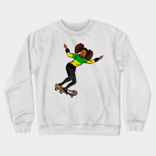 Jamaica jumper skateboarding- manga anime Jamaican girl on a skateboard wearing jumper with the  colours of Jamaican flag in black green and yellow Crewneck Sweatshirt